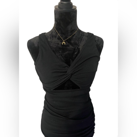 Michael Stars Black Ribbed Bodycon Midi Dress- Small - Picture 2 of 3